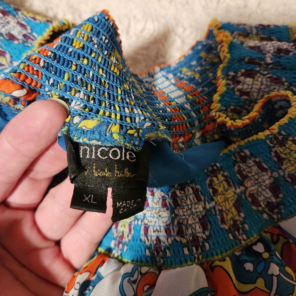 Nicole By Nicole Miller Women's Size XL  Mini Dress Boho Print Drop Waist Sheer - Picture 10 of 13